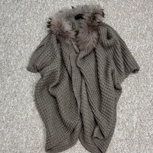 Cozy Faux-Fur Trim Knit Sweater Cardigan - Taupe